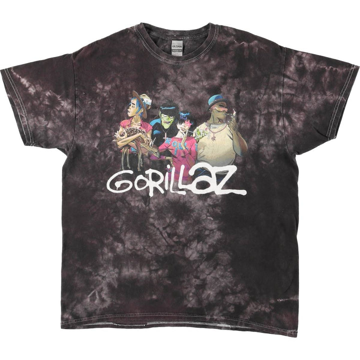 Gildan Gorillaz Tie-Dye Pattern Band T-Shirt (Men's Size L) cotton black type Vintage Second Hand