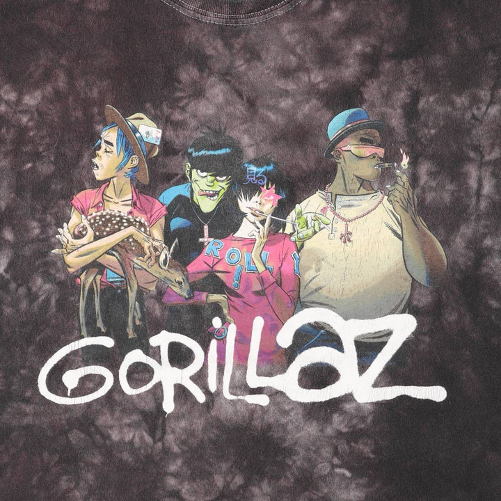 Gildan Gorillaz Tie-Dye Pattern Band T-Shirt (Men's Size L) cotton black type Vintage Second Hand