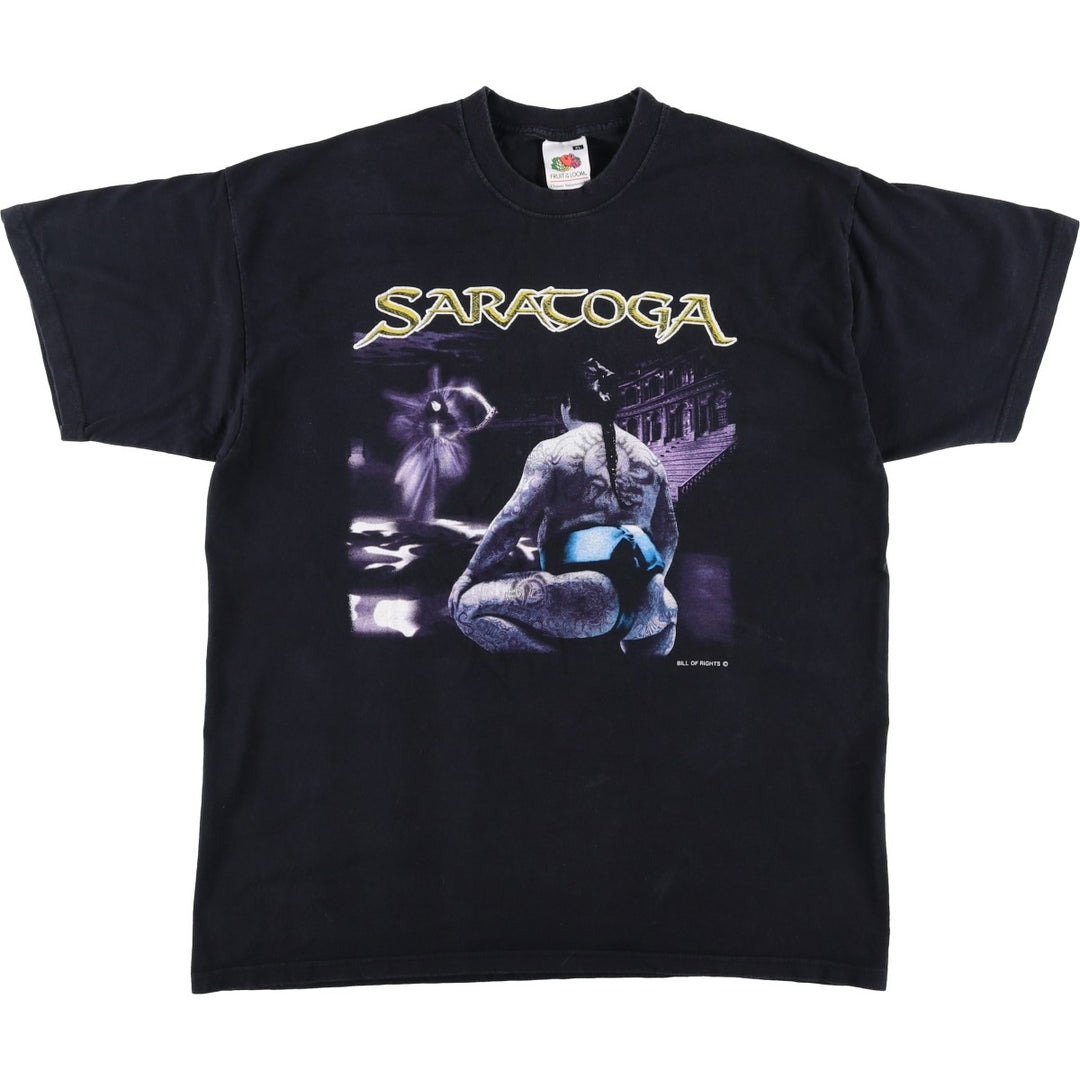 Fruit of the Loom SARATOGA Band T-shirt (Men's XL equivalent) cotton black type Vintage Second Hand
