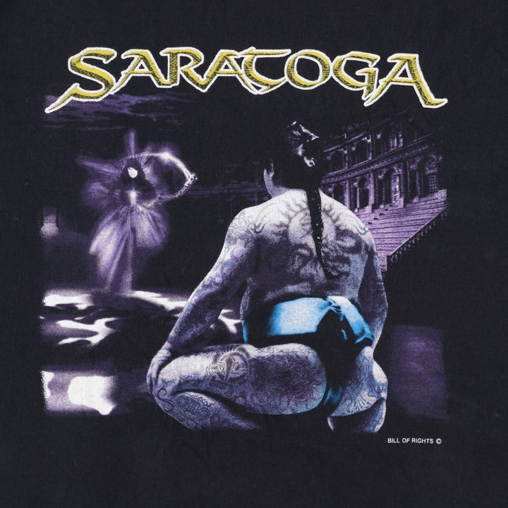 Fruit of the Loom SARATOGA Band T-shirt (Men's XL equivalent) cotton black type Vintage Second Hand