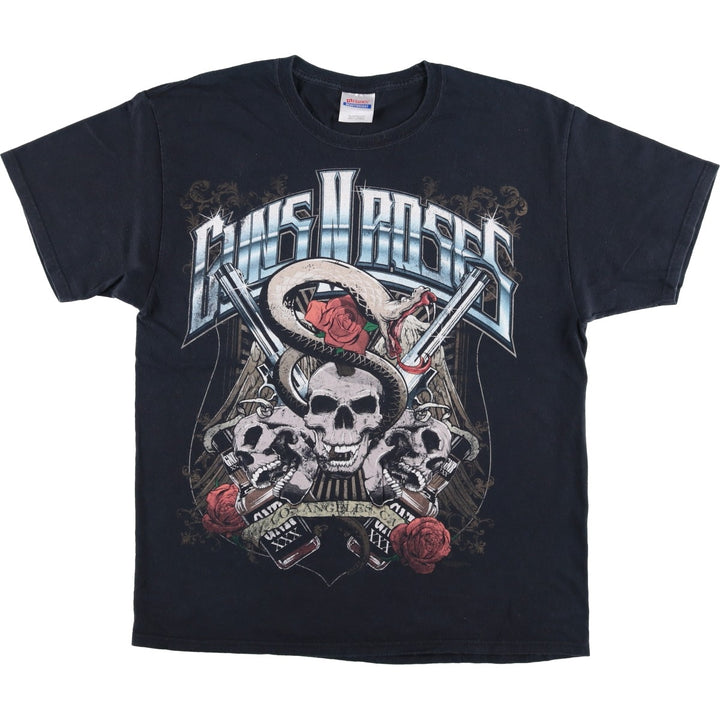 Hanes GUNS N' ROSES Skull Pattern Band T-Shirt (Men's Size L) cotton black type Vintage Second Hand