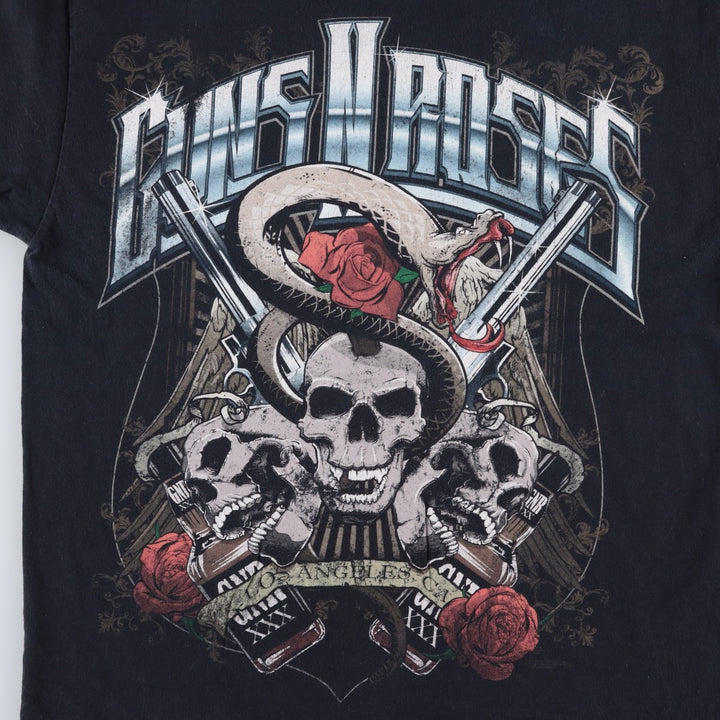 Hanes GUNS N' ROSES Skull Pattern Band T-Shirt (Men's Size L) cotton black type Vintage Second Hand