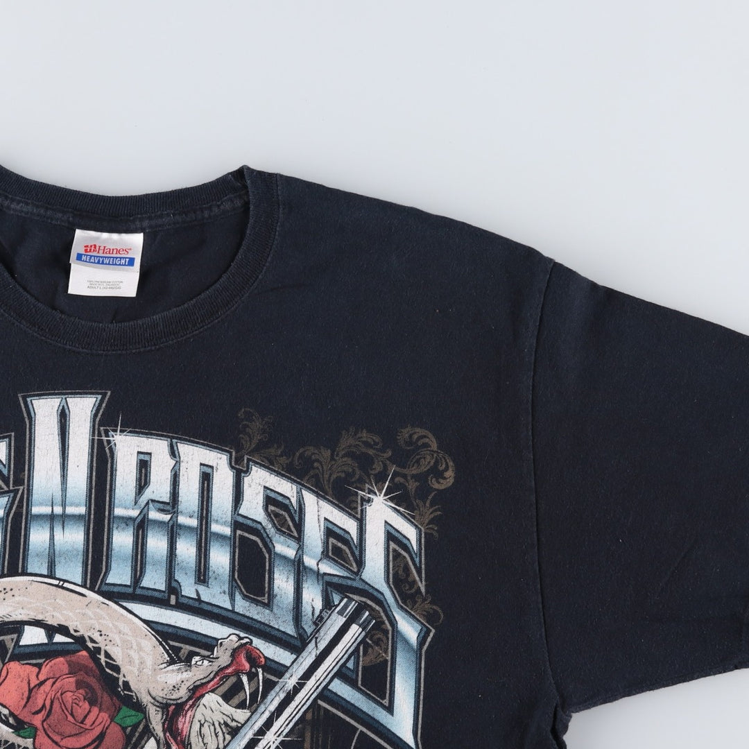 Hanes GUNS N' ROSES Skull Pattern Band T-Shirt (Men's Size L) cotton black type Vintage Second Hand
