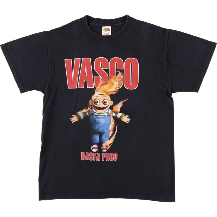 2000'S Fruit of the Loom VASCO ROSSI Fire Pattern Band T-Shirt (Men's Size M) cotton black type Vintage Second Hand