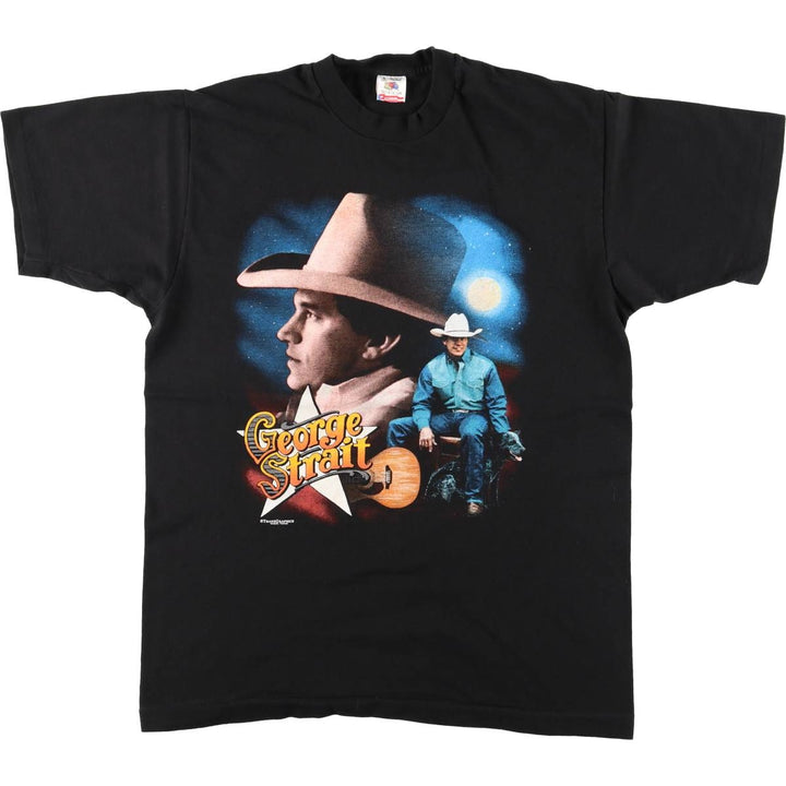 90'S Fruit of the Loom George Strait Band T-Shirt, Made in USA, Men's Size L (approx.), Vintage cotton black type Vintage Second Hand
