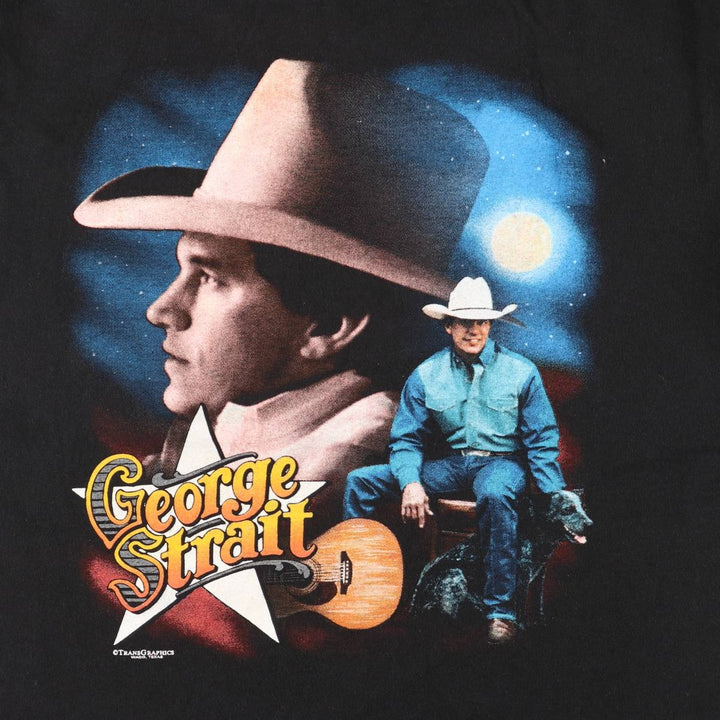 90'S Fruit of the Loom George Strait Band T-Shirt, Made in USA, Men's Size L (approx.), Vintage cotton black type Vintage Second Hand