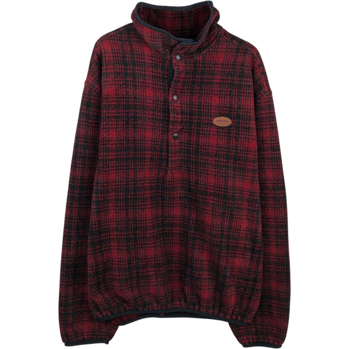 90s-00'S Woolrich Check Pattern Half-Snap Fleece Pullover, Made in USA, Men's Size L (approx.) polyester red type Vintage Second Hand