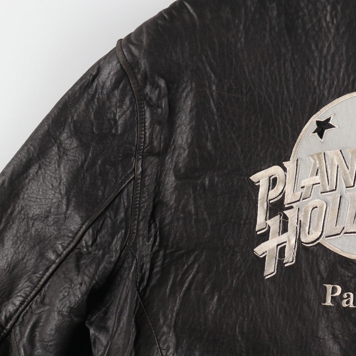 Planet Hollywood PLANET HOLLYWOOD Leather Blouson Type Men's Size L genuine leather black type Vintage Second Hand
