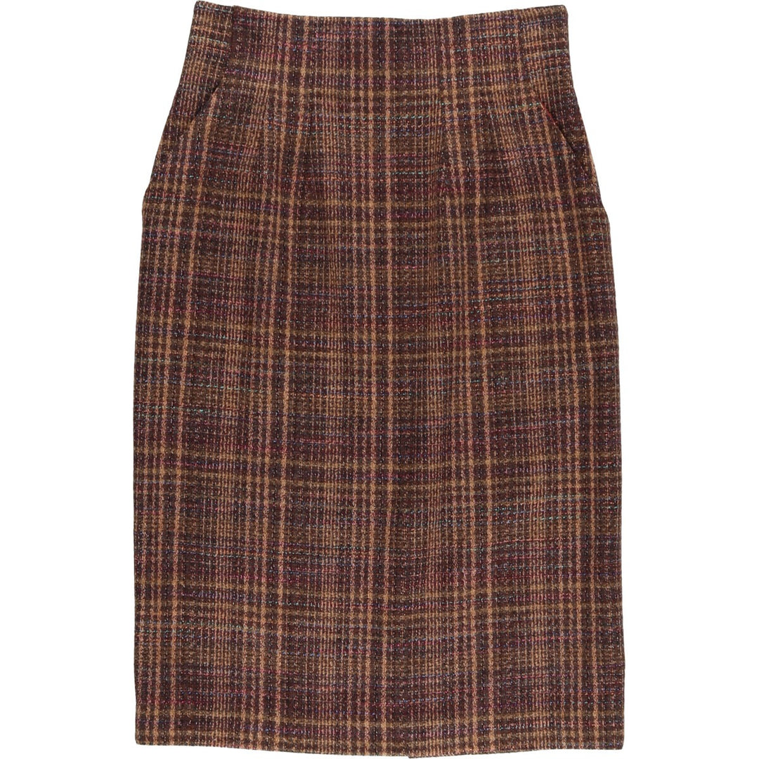 JOAN WALTERS Check Pattern Wool Half-Length Tight Skirt Made in USA Women's L size /eaa496735