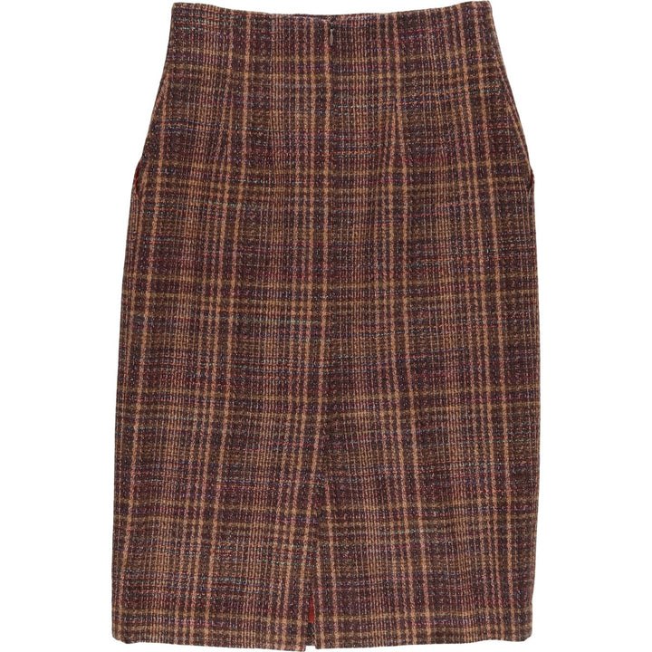 JOAN WALTERS Check Pattern Wool Half-Length Tight Skirt Made in USA Women's L size /eaa496735