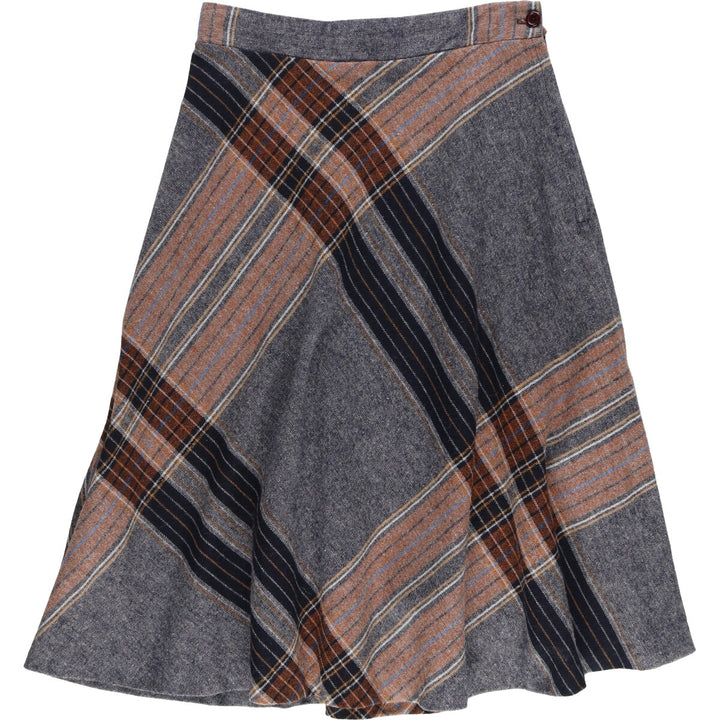 Joni Blain Check Pattern Wool Half-Length A-Line Skirt Women's L size /eaa496736