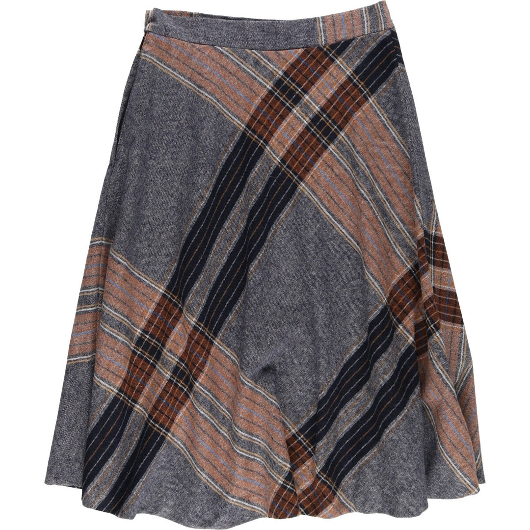 Joni Blain Check Pattern Wool Half-Length A-Line Skirt Women's L size /eaa496736