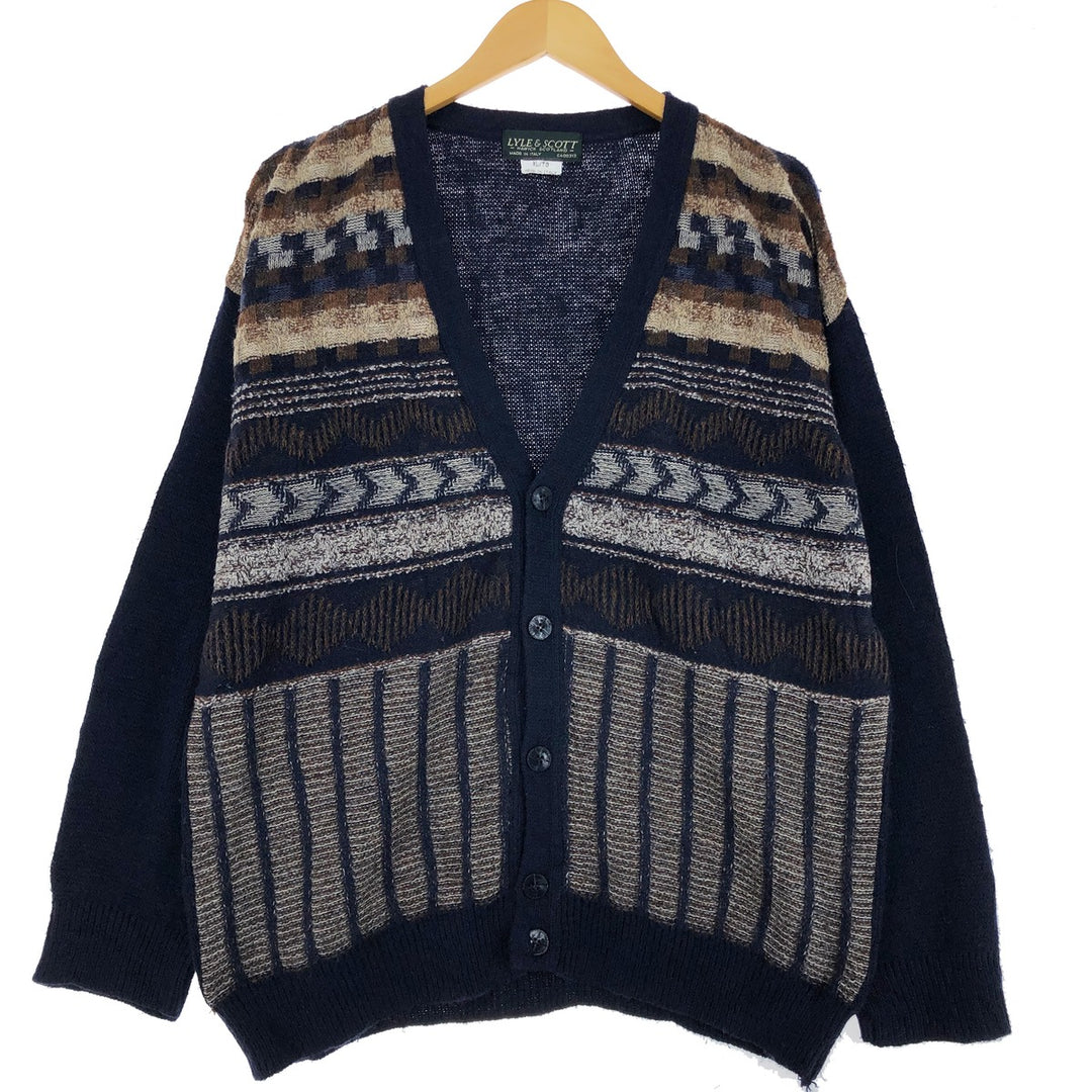 LYLE AND SCOTT all-over print acrylic knit cardigan made in Italy, men's XL size /eaa496829