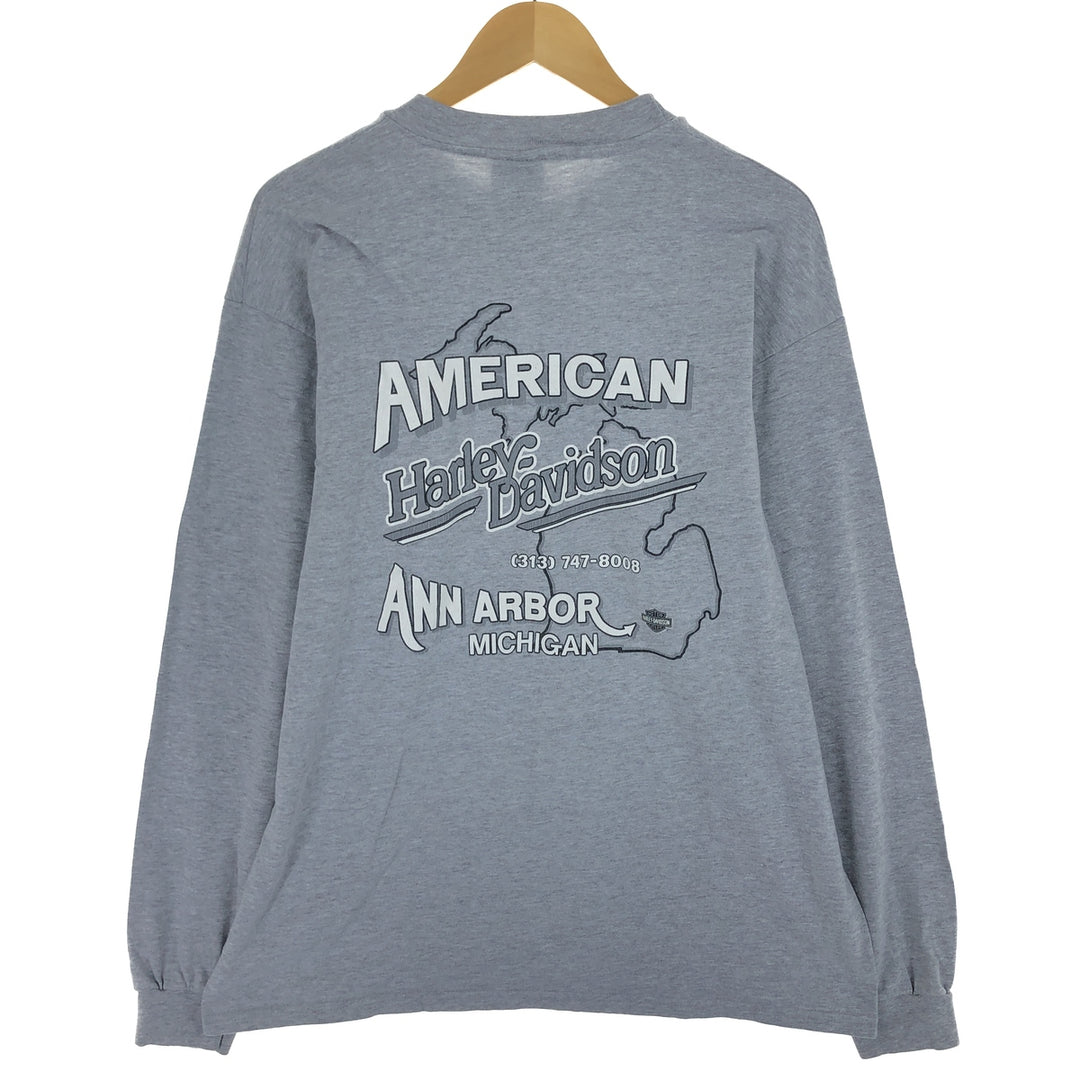 Harley-Davidson Long Sleeve T-Shirt Made in USA Men's XL cotton gray type Vintage Second Hand