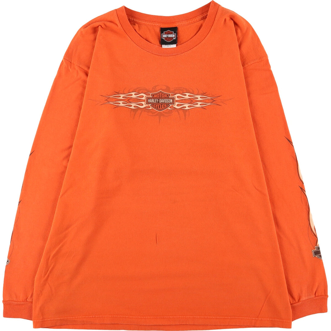 00'S Harley-Davidson Long Sleeve T-Shirt Made in USA Men's XL cotton orange type Vintage Second Hand
