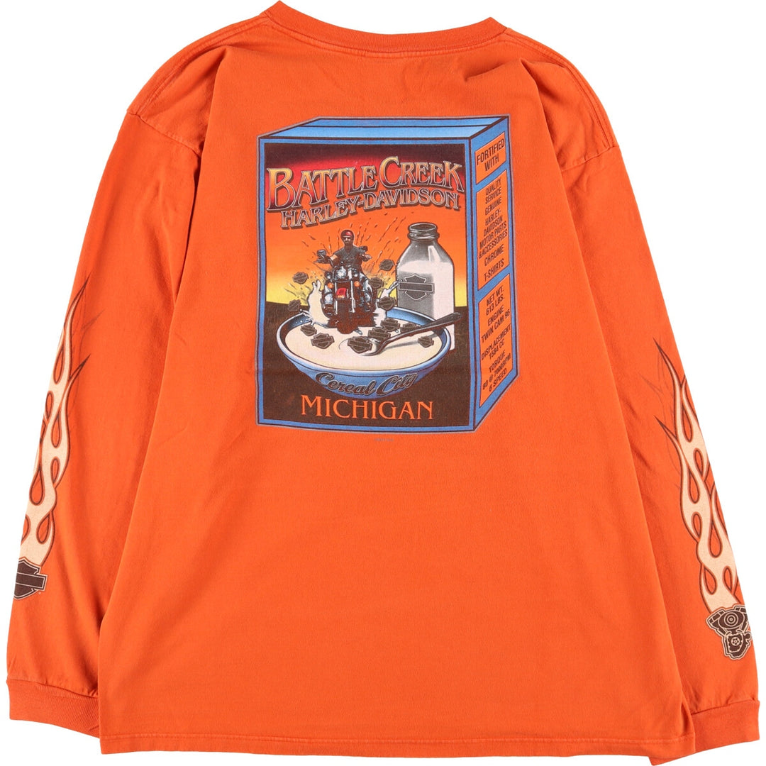 00'S Harley-Davidson Long Sleeve T-Shirt Made in USA Men's XL cotton orange type Vintage Second Hand
