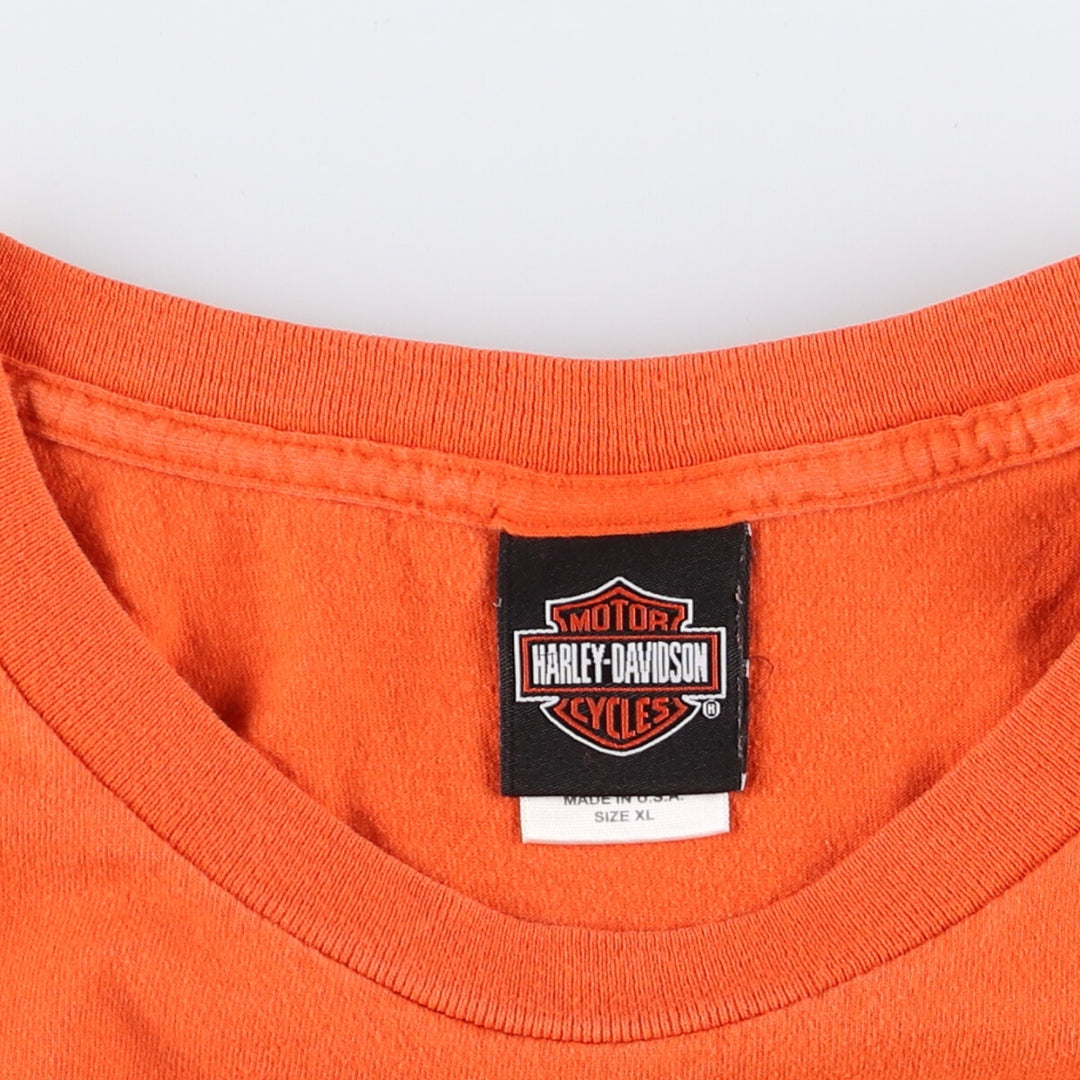 00'S Harley-Davidson Long Sleeve T-Shirt Made in USA Men's XL cotton orange type Vintage Second Hand