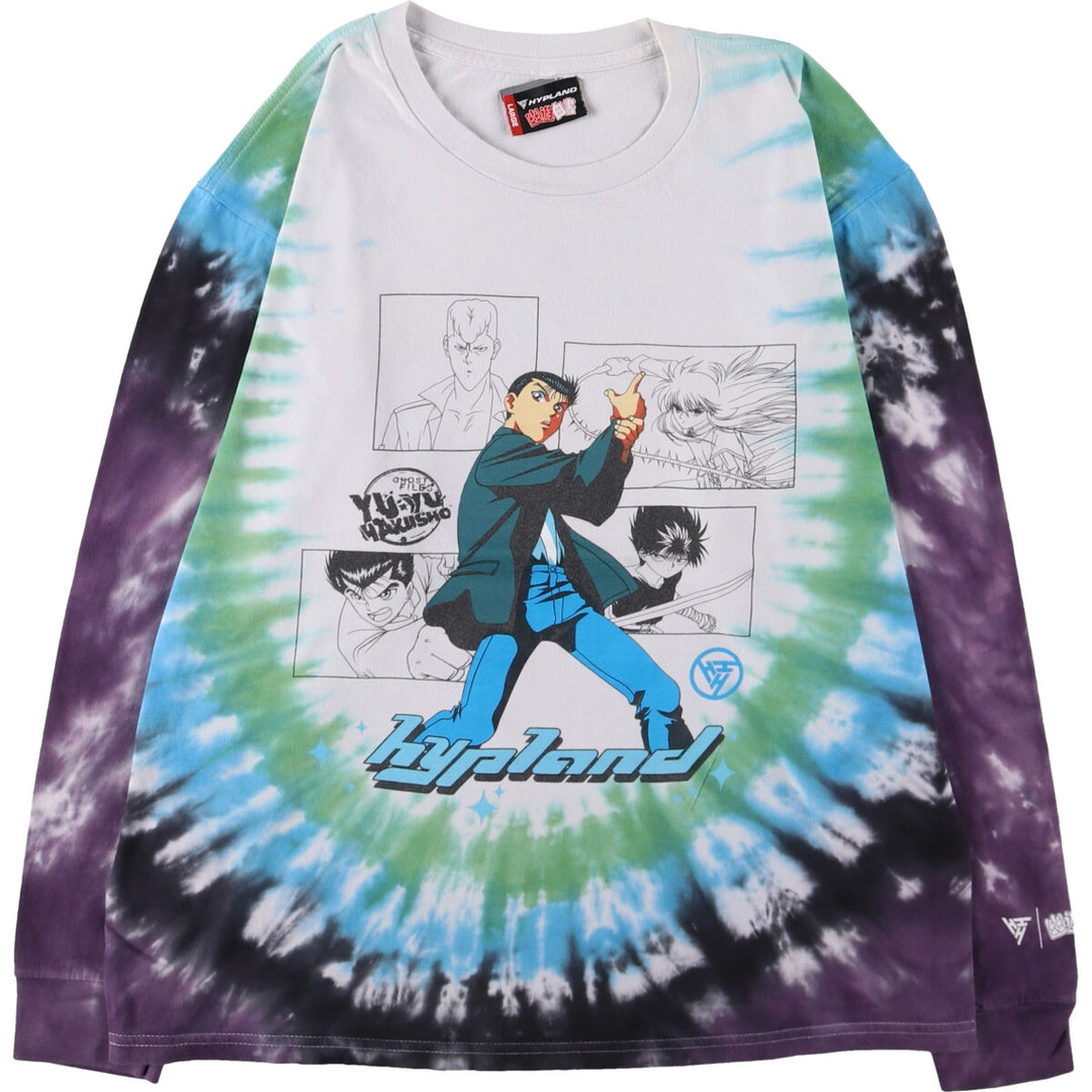 HYPLAND Yu Yu Hakusho Tie-Dye Pattern Long T-Shirt, Men's Size L unclear white type Vintage Second Hand