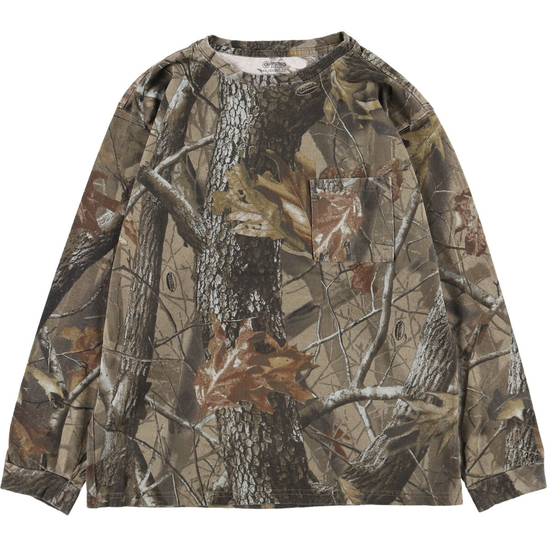 Oversized Outfitters Ridge Realtree Camo Long Sleeve T-Shirt, Men's XXXL Size, Crew Neck cotton Khaki type Vintage Second Hand
