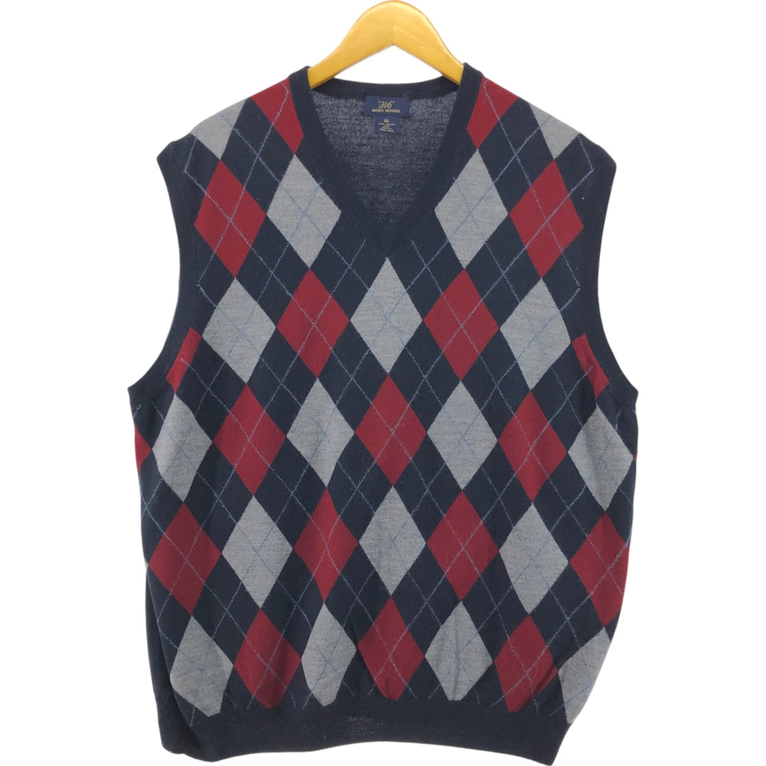 Brooks Brothers 346 Argyle Pattern V-neck wool knit vest, men's size XXL / eaa497642