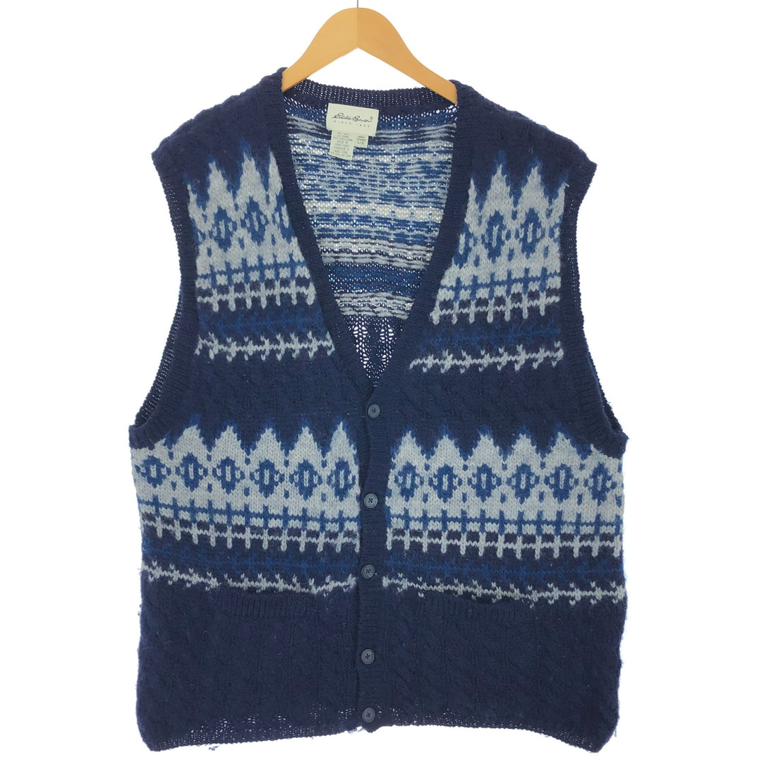 90s-00'S Eddie Bauer all-over print open-front wool knit vest, men's size L, vintage / eaa497644