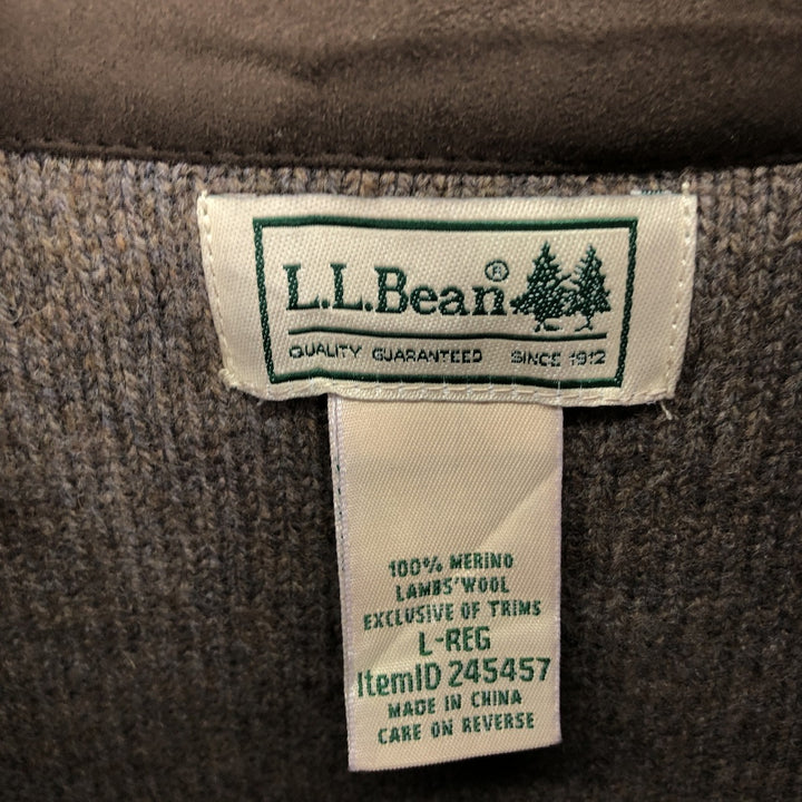 00'S LLBean ribbed full zip front open wool knit vest men's size L /eaa497651