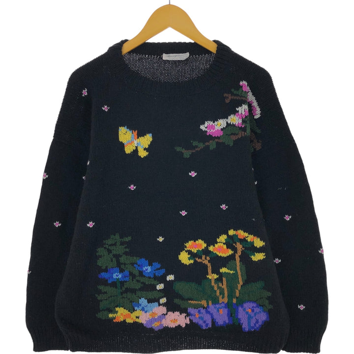 Amazonias Floral HAND KNIT Hand-knitted Wool Knit Sweater Women's XL Size /eaa497901