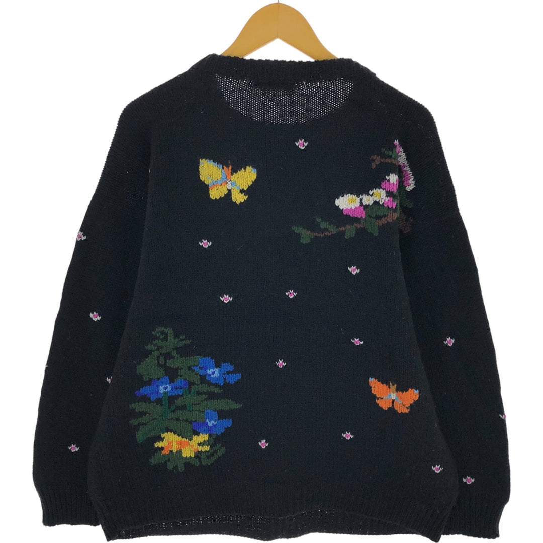 Amazonias Floral HAND KNIT Hand-knitted Wool Knit Sweater Women's XL Size /eaa497901