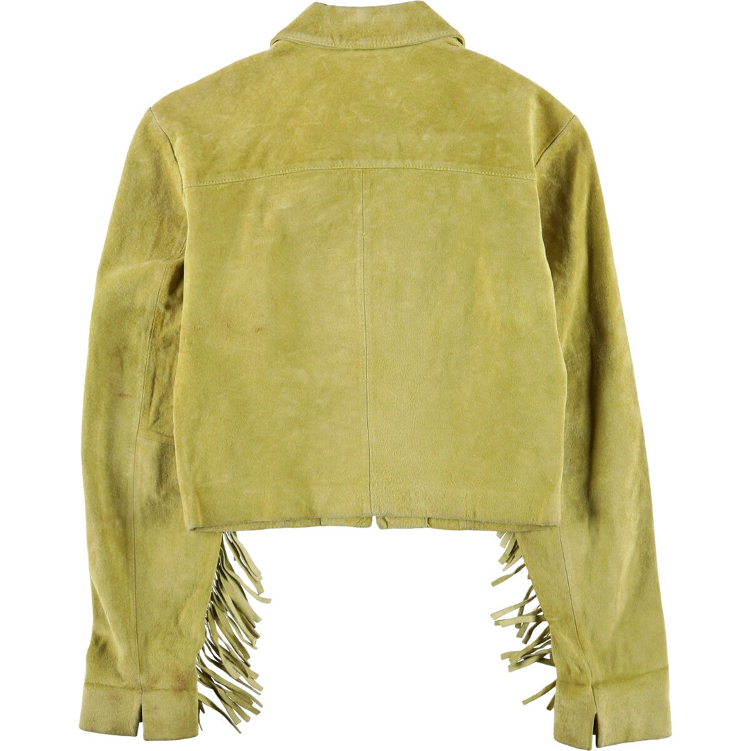 Maxima fringed suede leather jacket, size S for women Suede leather green type yellow green Vintage Second Hand
