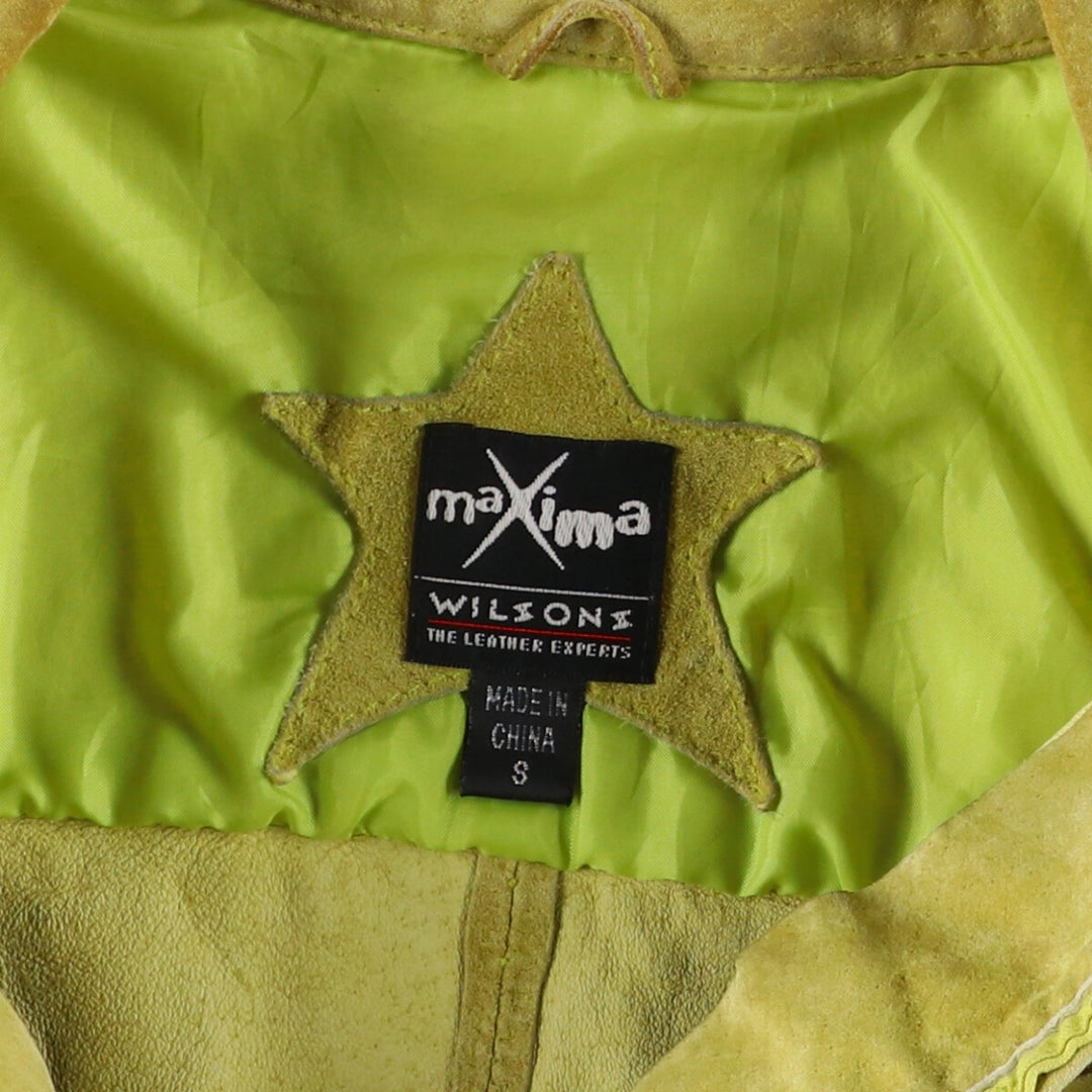 Maxima fringed suede leather jacket, size S for women Suede leather green type yellow green Vintage Second Hand