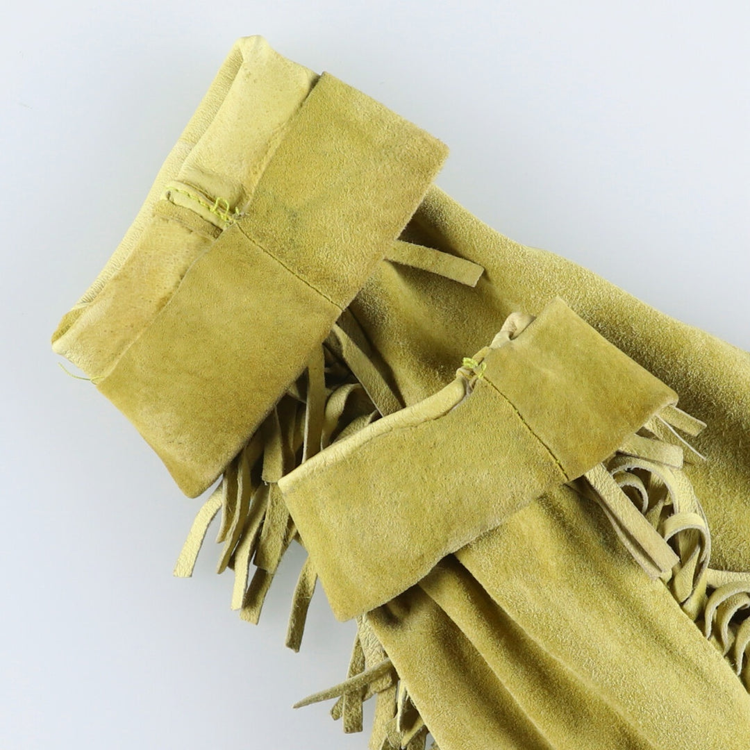 Maxima fringed suede leather jacket, size S for women Suede leather green type yellow green Vintage Second Hand