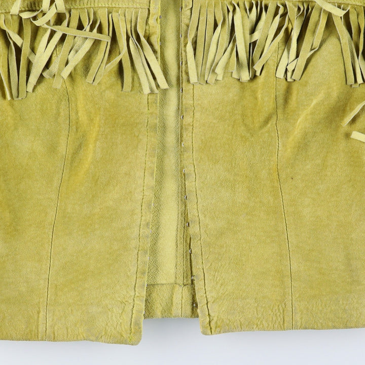 Maxima fringed suede leather jacket, size S for women Suede leather green type yellow green Vintage Second Hand