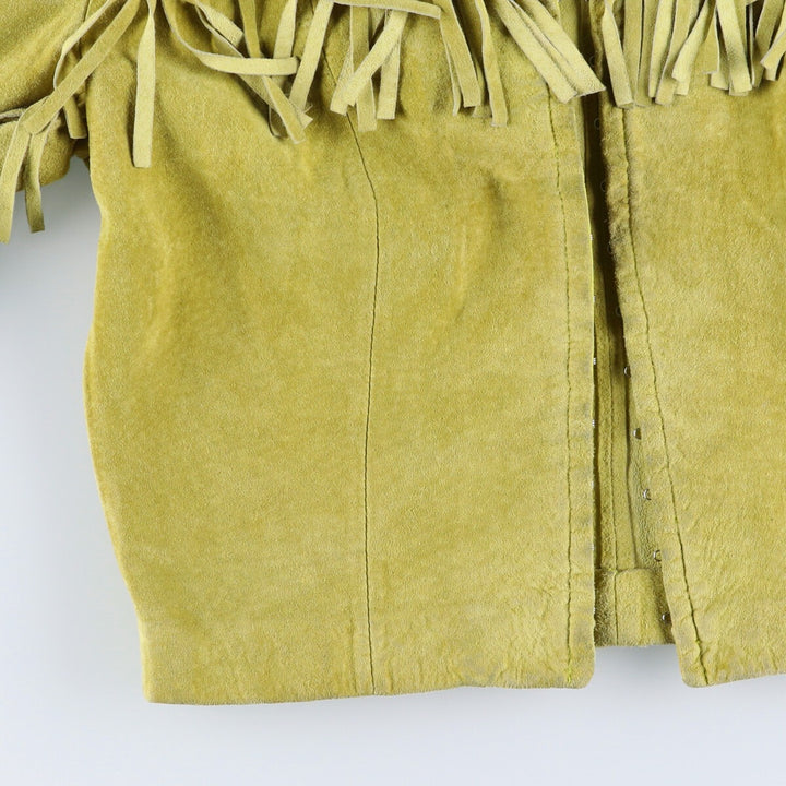 Maxima fringed suede leather jacket, size S for women Suede leather green type yellow green Vintage Second Hand