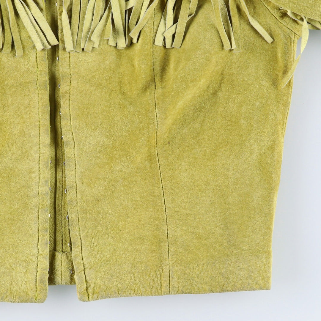 Maxima fringed suede leather jacket, size S for women Suede leather green type yellow green Vintage Second Hand