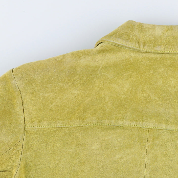 Maxima fringed suede leather jacket, size S for women Suede leather green type yellow green Vintage Second Hand