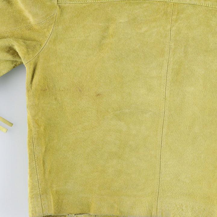 Maxima fringed suede leather jacket, size S for women Suede leather green type yellow green Vintage Second Hand