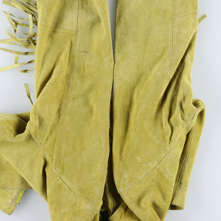 Maxima fringed suede leather jacket, size S for women Suede leather green type yellow green Vintage Second Hand