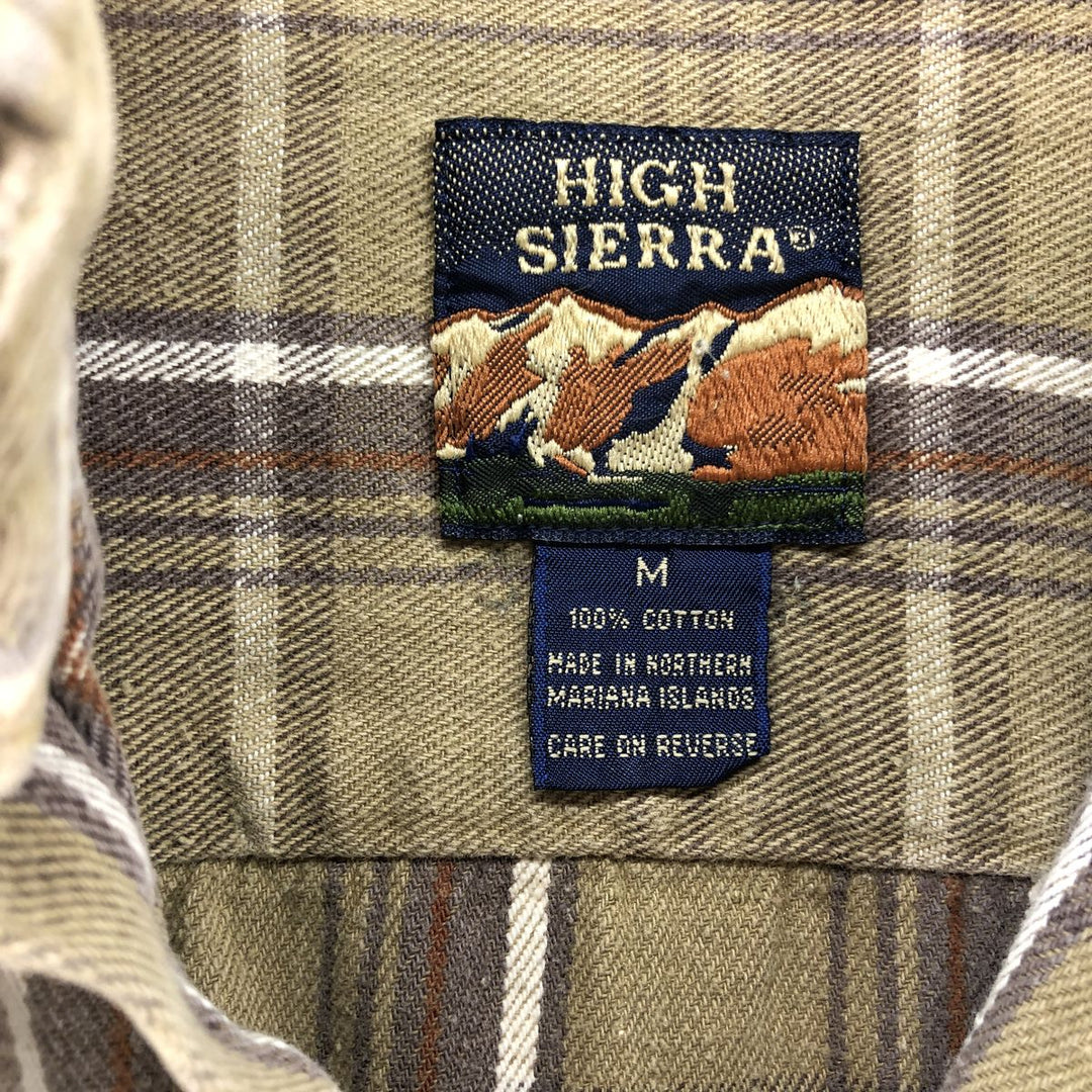 Vintage HIGH SIERRA long-sleeved button-down flannel check shirt, size M, men's cotton ocher yellow type Vintage Second Hand