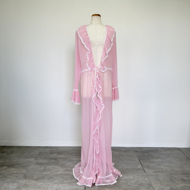 Maxi length see-through ruffle lingerie gown, women's size L / eaa498160