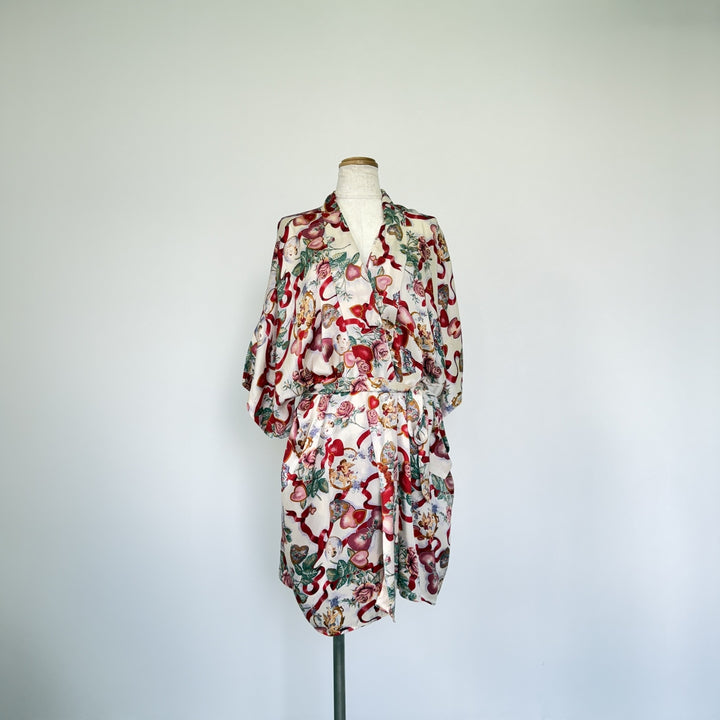 PRIVATE IMAGE All-over Print Silk Gown for Women (Size L) silk ivory Vintage Second Hand