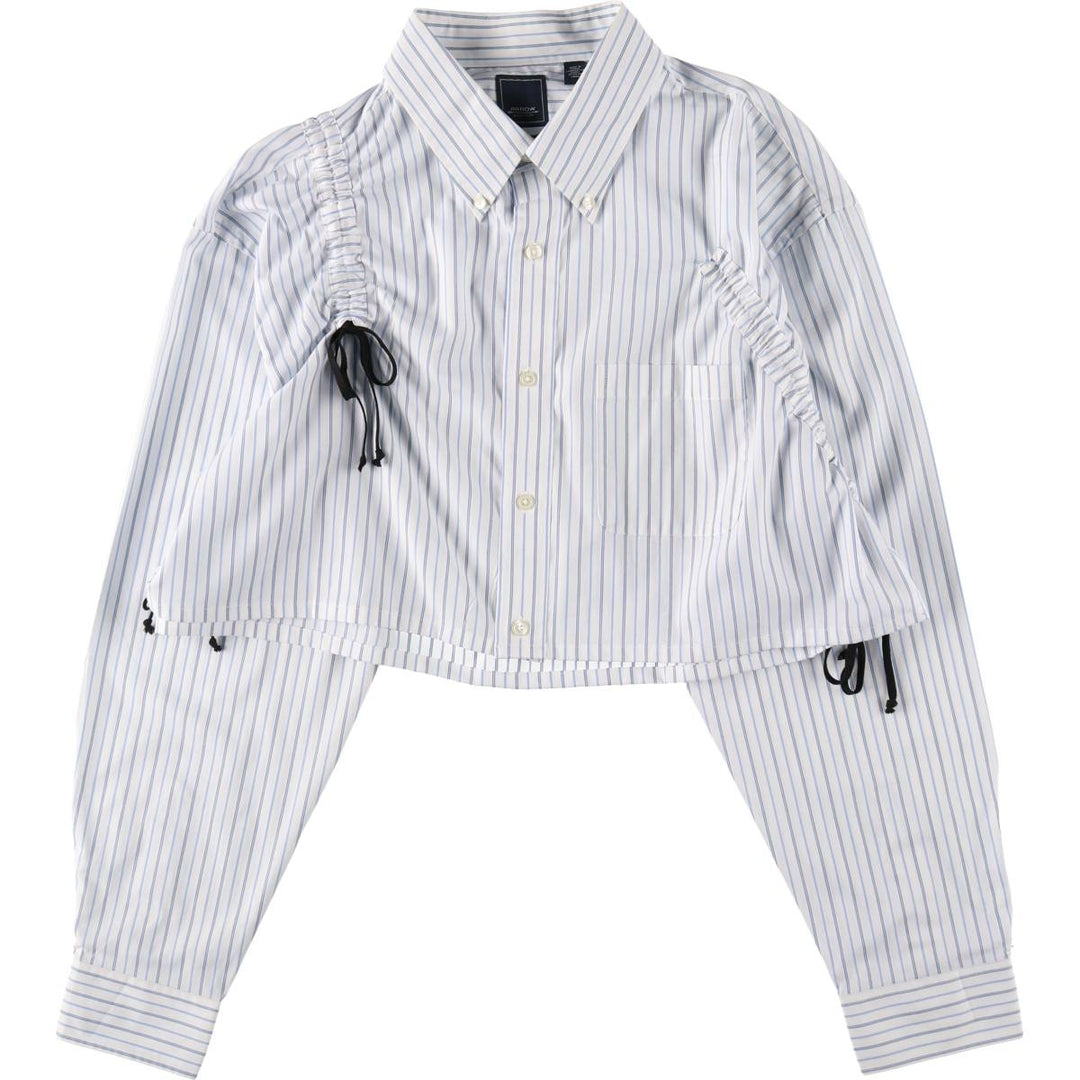 Elulu original remake asymmetrical gathered shirt, long sleeve button-down striped shirt, women's XL size cotton white type Vintage Second Hand
