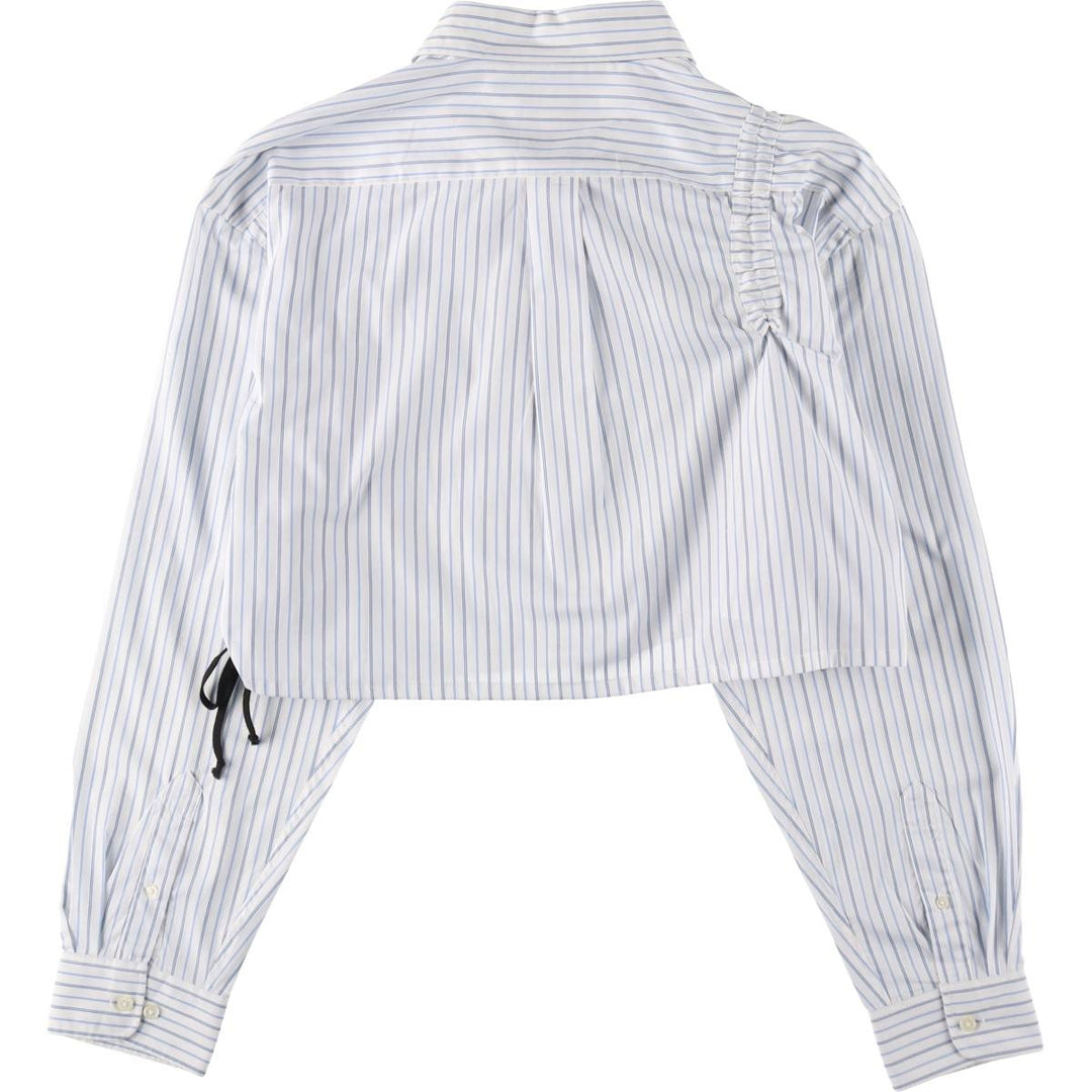 Elulu original remake asymmetrical gathered shirt, long sleeve button-down striped shirt, women's XL size cotton white type Vintage Second Hand