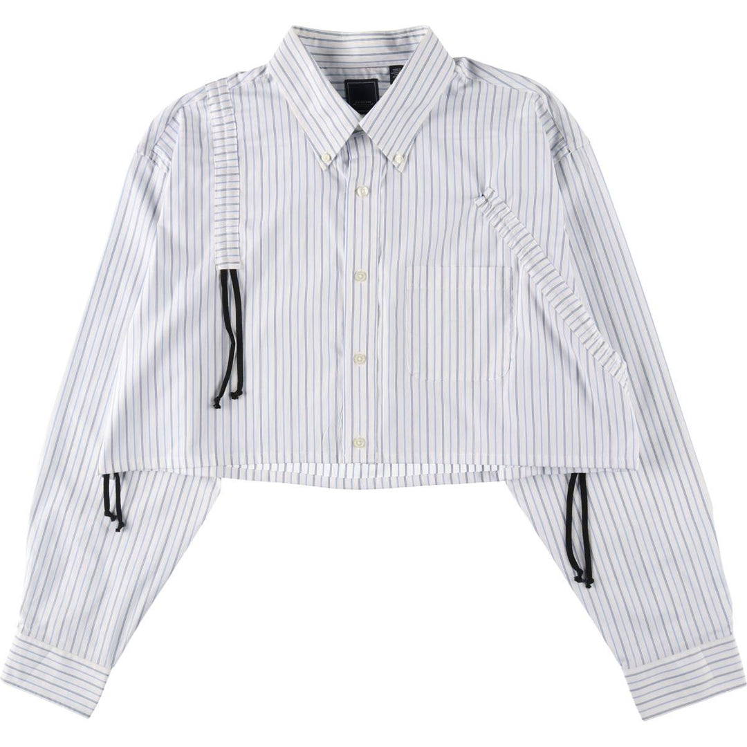 Elulu original remake asymmetrical gathered shirt, long sleeve button-down striped shirt, women's XL size cotton white type Vintage Second Hand