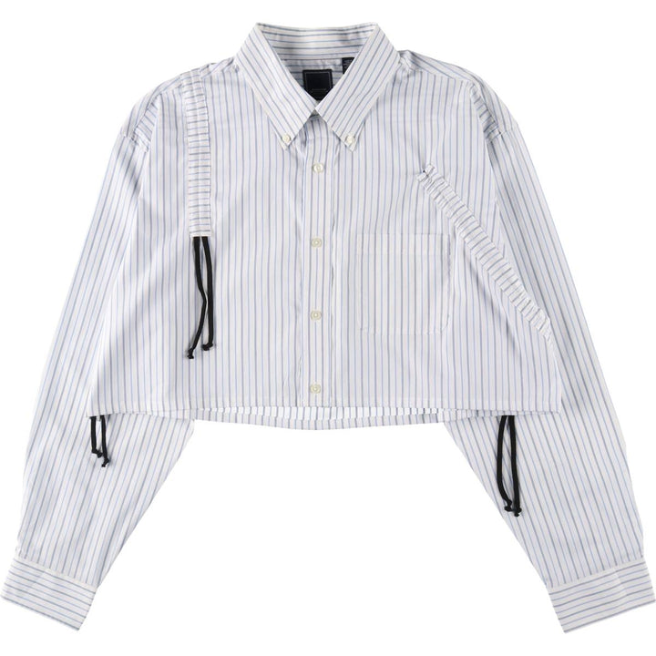 Elulu original remake asymmetrical gathered shirt, long sleeve button-down striped shirt, women's XL size cotton white type Vintage Second Hand