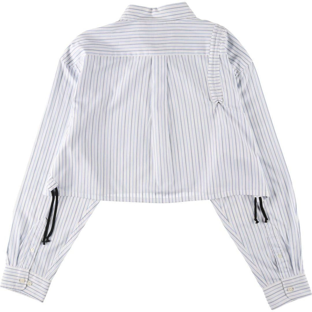 Elulu original remake asymmetrical gathered shirt, long sleeve button-down striped shirt, women's XL size cotton white type Vintage Second Hand