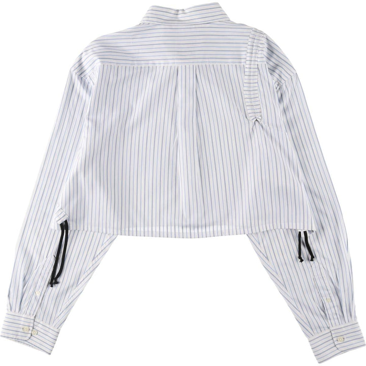 Elulu original remake asymmetrical gathered shirt, long sleeve button-down striped shirt, women's XL size cotton white type Vintage Second Hand