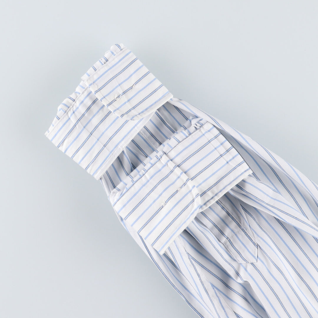 Elulu original remake asymmetrical gathered shirt, long sleeve button-down striped shirt, women's XL size cotton white type Vintage Second Hand