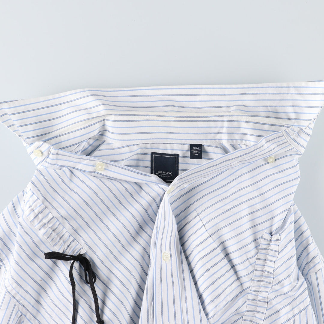 Elulu original remake asymmetrical gathered shirt, long sleeve button-down striped shirt, women's XL size cotton white type Vintage Second Hand