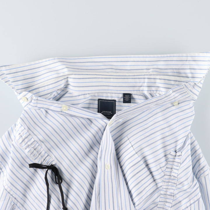 Elulu original remake asymmetrical gathered shirt, long sleeve button-down striped shirt, women's XL size cotton white type Vintage Second Hand