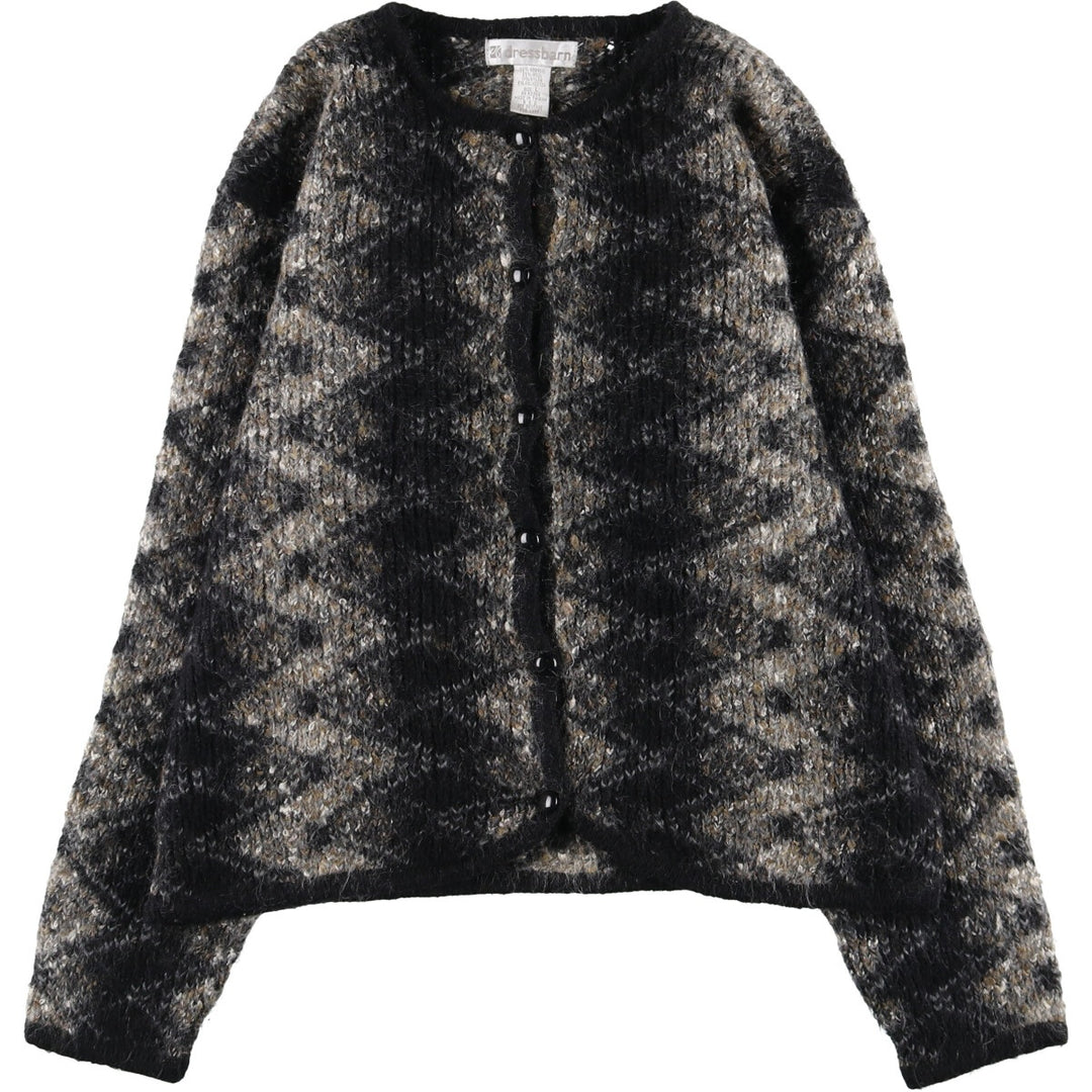 dressbarn all-over print acrylic knit cardigan, women's size L acrylic black type Vintage Second Hand